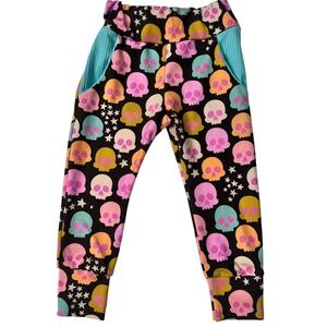 Handmade Black Jogger Pants Colorful Skulls Stars Print Pockets Kids 18 Months